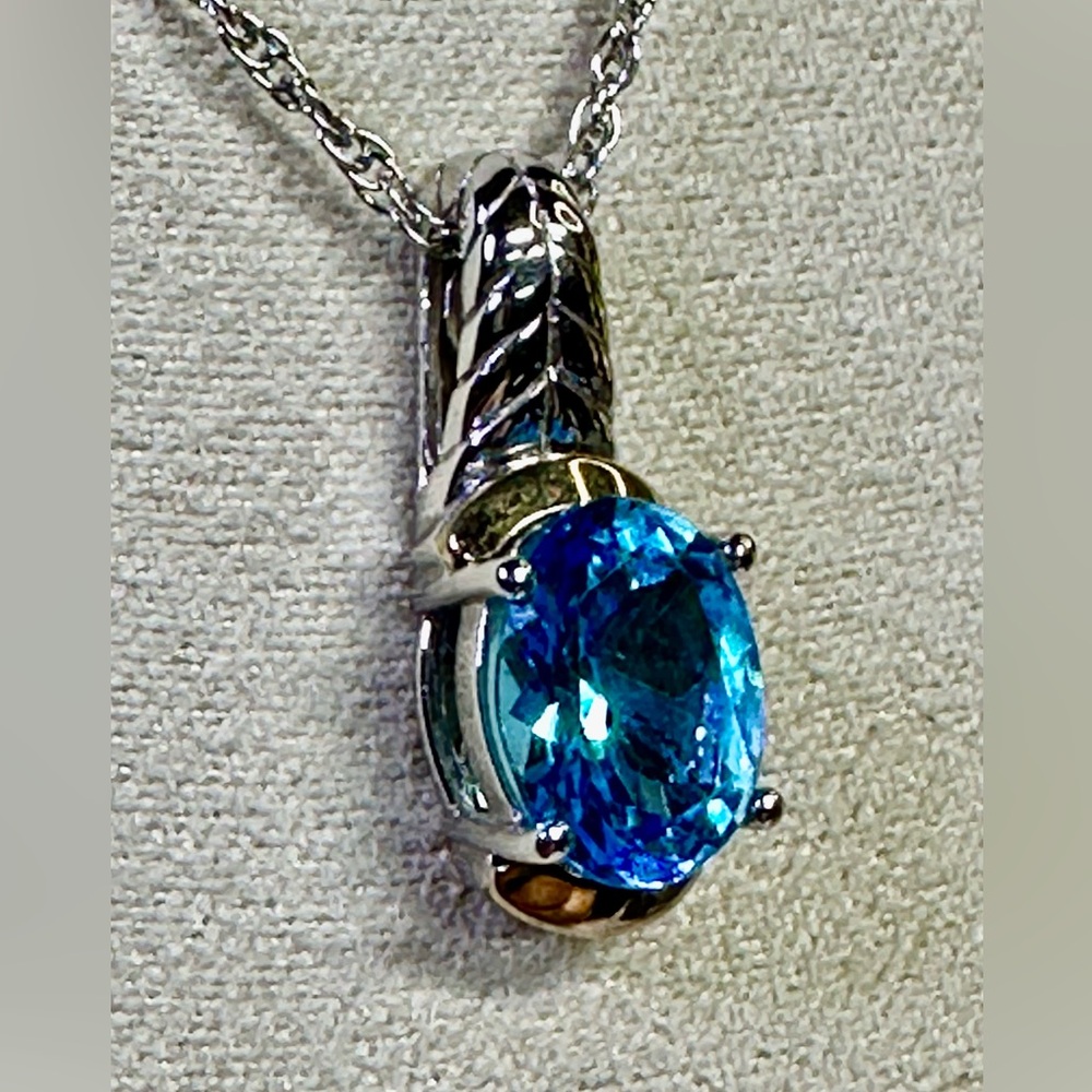 AV Andin Int’l 925 Silver & 14k Y. Gold Blue Topaz Pendant Necklace 18”